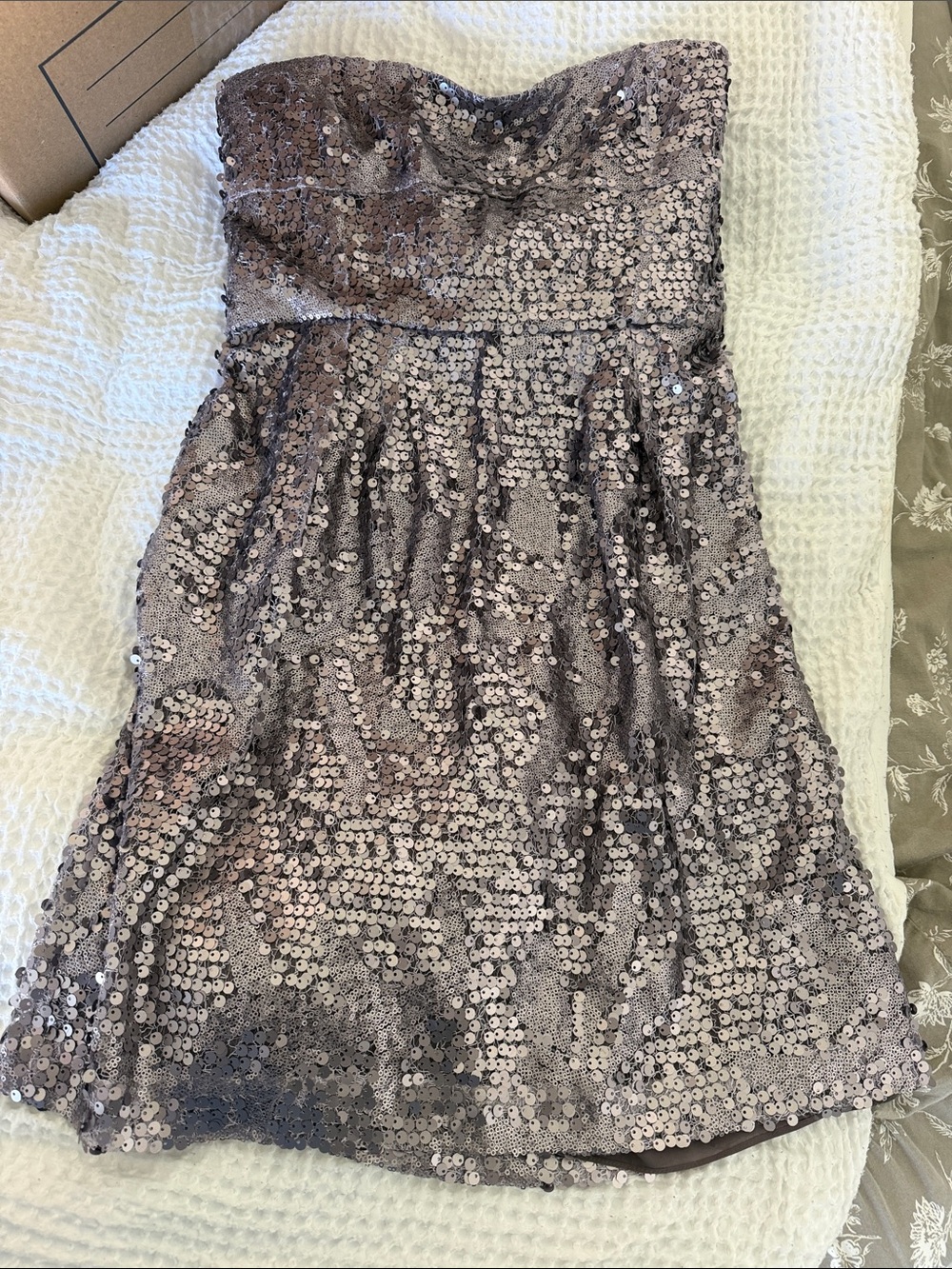 BCBGeneration Strapless Sequin Mini Dress in Rose Gold